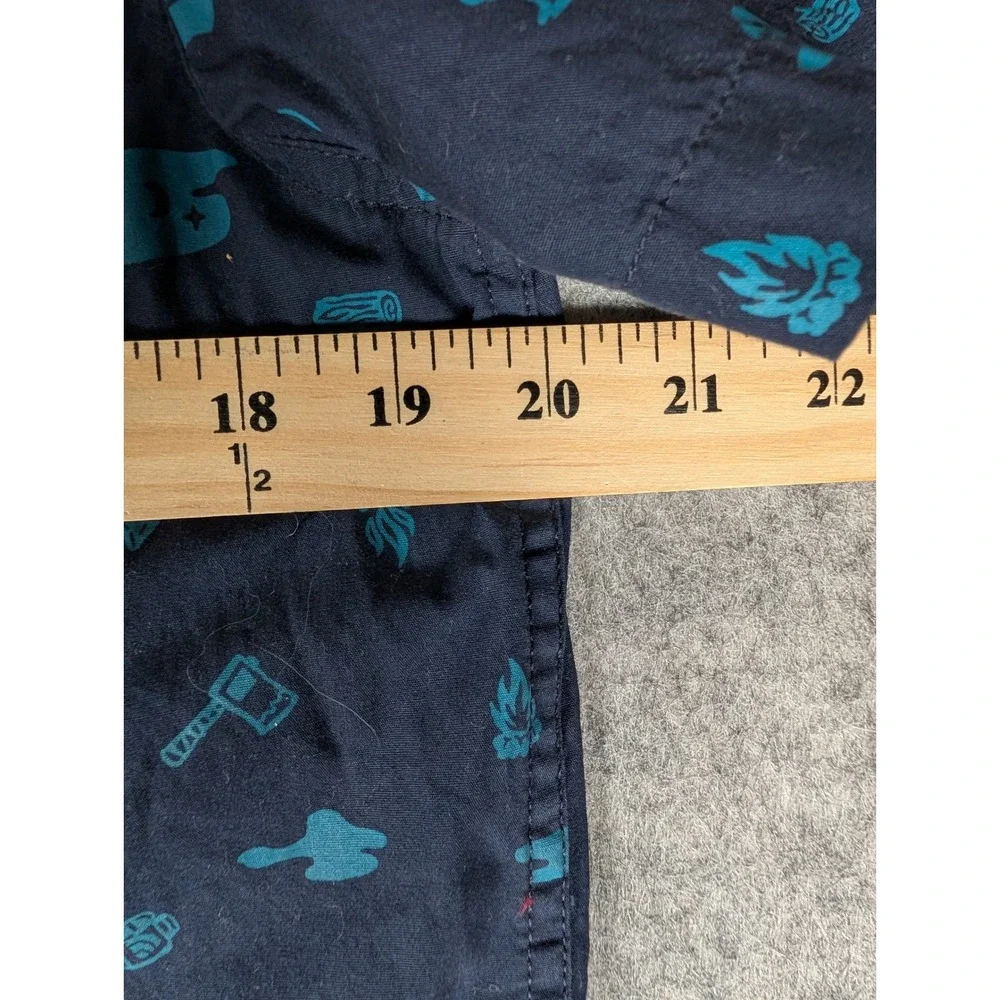 The North Face Mens Short Sleeve Button Down Camping Print Shirt Navy Teal M